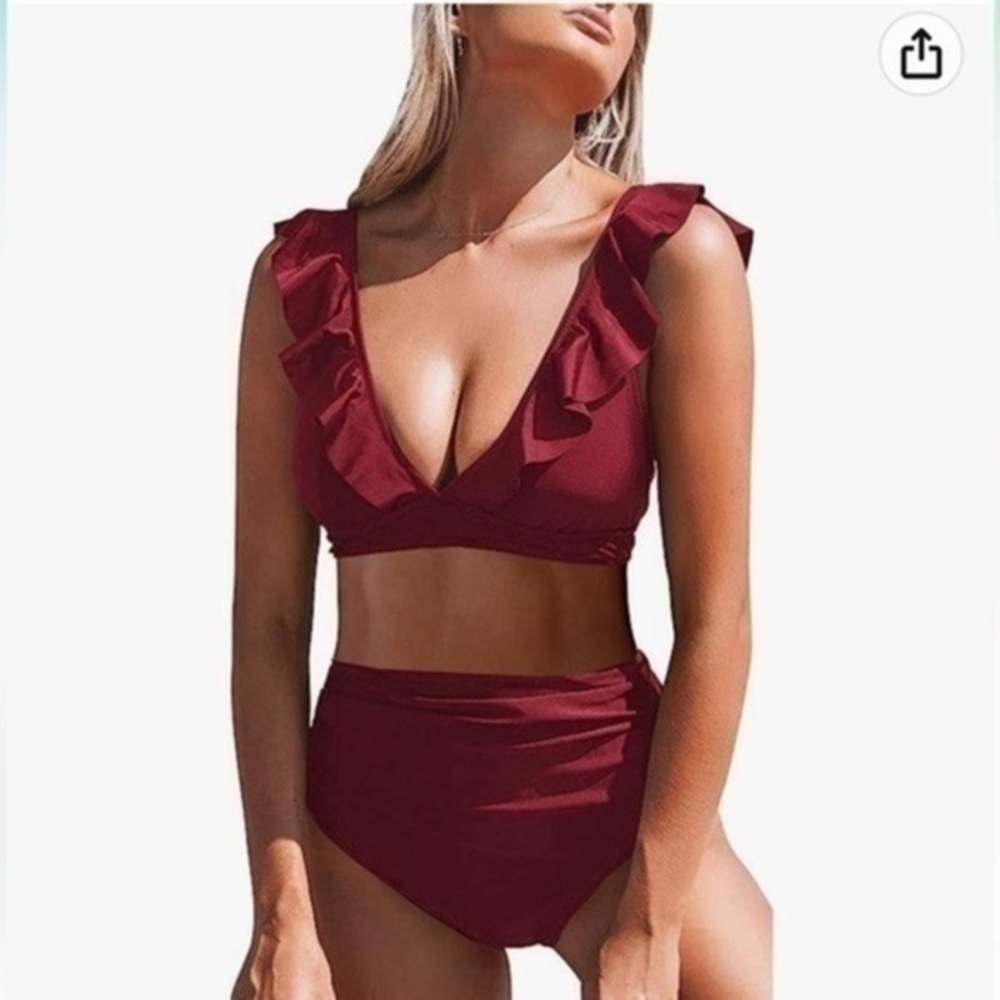 Women Ruffle Bikini Sets Two Piece Push Up High Waist  Bathing Suit Sz XL